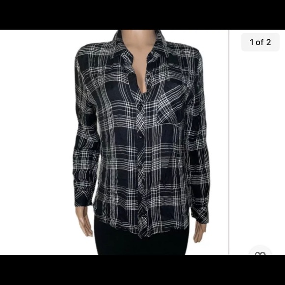 Rails Black plain button down flannel rayon shirt top S Casual Grunge Fall V2 K - Picture 1 of 2